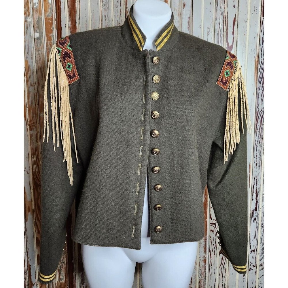 Double D Ranch Olive Fringe Jacket with Gold Accents
